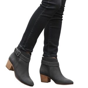 Vince Suede Ankle Boots Block Heel Buckle Detail Dark Gray Women's Size 6.5M
